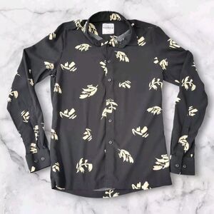 YoungLA Mens Small Shirt‎ Black Floral Hawaiian Long Sleeve Button Up Viscose